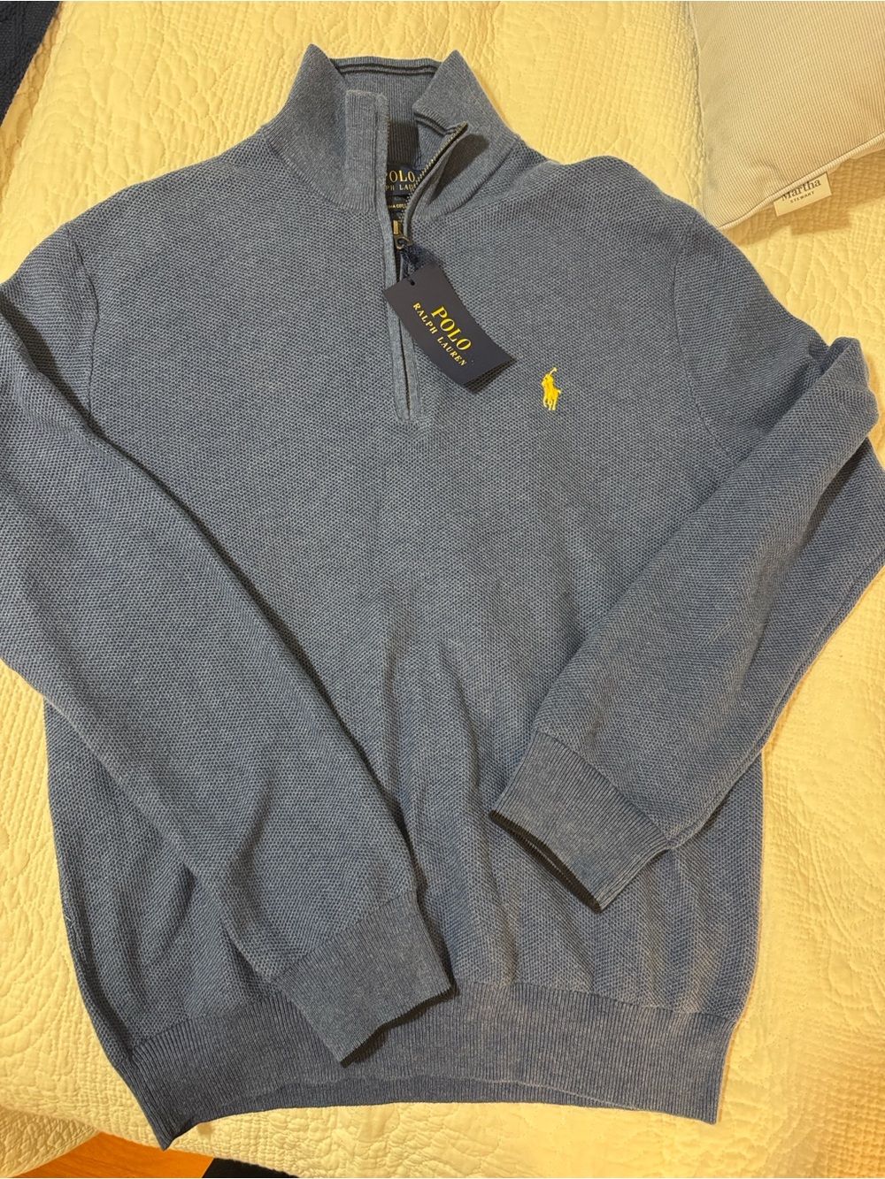 Ralph Lauren Men's Heather Blue Half-Zip Sweater 100% Pima Cotton